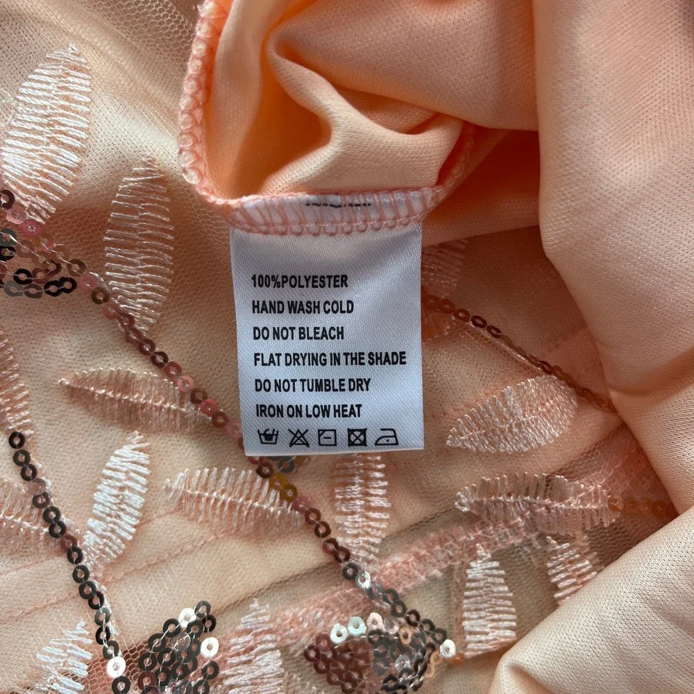 JJs House Ineta Womens XL Orange Sequin Mesh Cocktail Dress Short Sleeve NWT - Picture 7 of 7